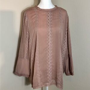 Victorian Blouse Dusty Rose Embroidered 3/4 Sleeve Blouse SZ XL A Dip of Darling